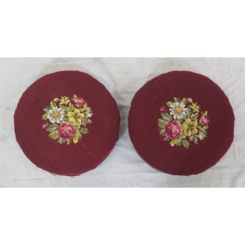 133 - Pair of Georgian style round footstools with foliate upholstery