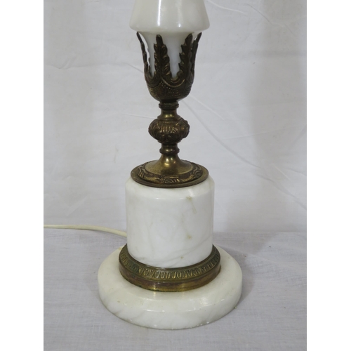 137 - Alabaster and brass Art Nouveau electric lamp with round base