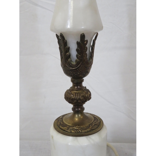 137 - Alabaster and brass Art Nouveau electric lamp with round base