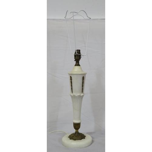 138 - Alabaster and brass Art Nouveau electric lamp with round base