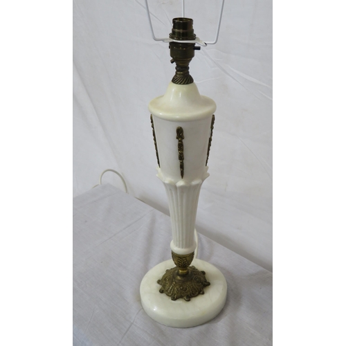 138 - Alabaster and brass Art Nouveau electric lamp with round base