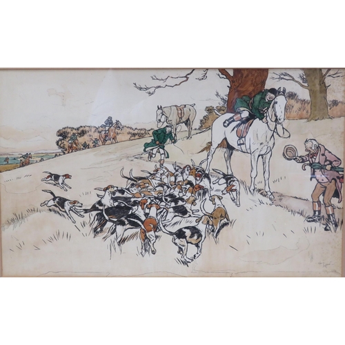 14 - Cecil Alden 'Hunting scene' coloured print, 36x60cm, signed