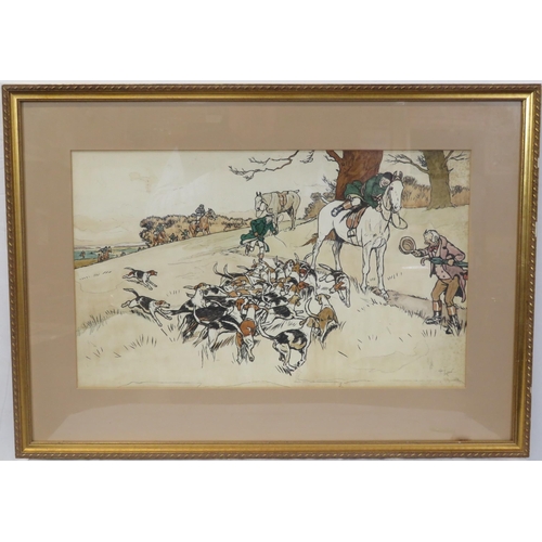 14 - Cecil Alden 'Hunting scene' coloured print, 36x60cm, signed