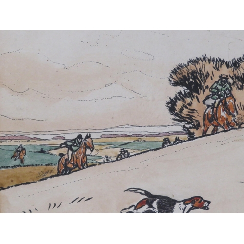 14 - Cecil Alden 'Hunting scene' coloured print, 36x60cm, signed