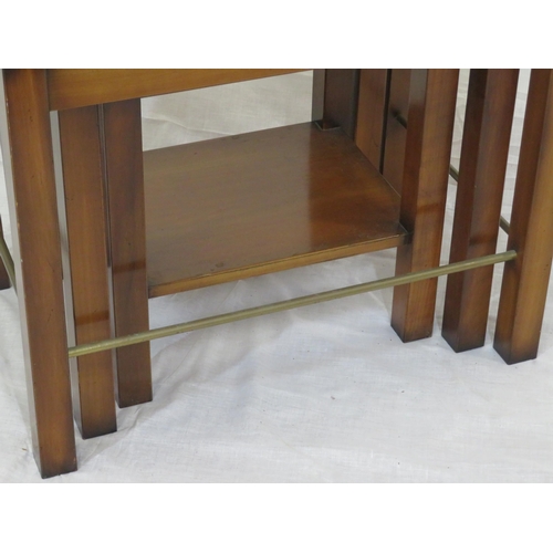 144 - Oriental style nest of 3 tables with map inset, on square legs