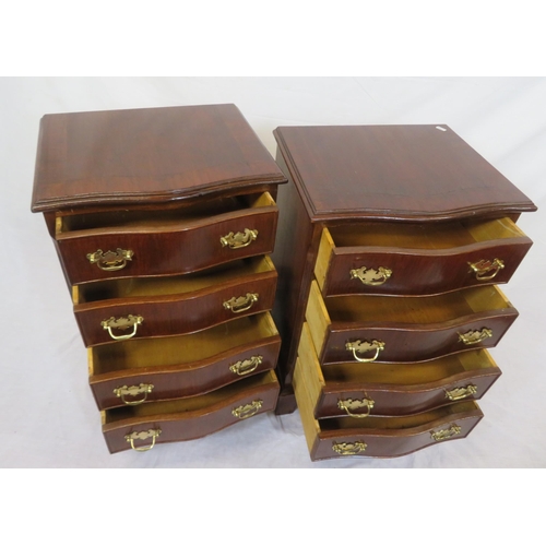 146 - Pair of Edwardian design crossbanded mahogany serpentine fronted small chests of 4 drawers with bras... 