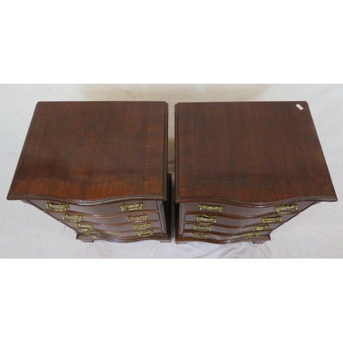 146 - Pair of Edwardian design crossbanded mahogany serpentine fronted small chests of 4 drawers with bras... 