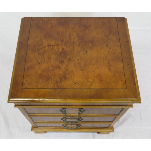 149 - Small Edwardian design inlaid walnut chest of 3 drawers with drop handles, on bracket feet