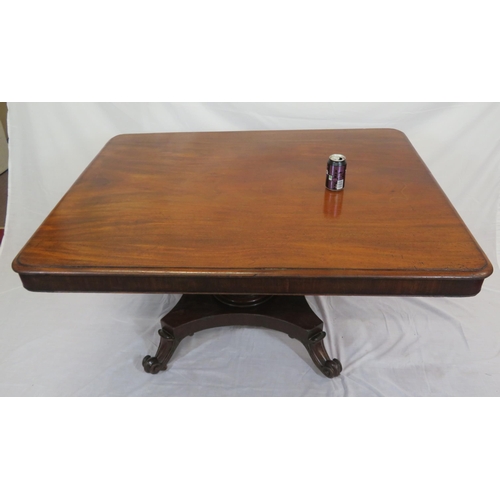 150 - Victorian mahogany dining or library table with tip-up top, hexagonal tapering column with round col... 