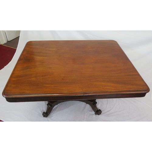 150 - Victorian mahogany dining or library table with tip-up top, hexagonal tapering column with round col... 