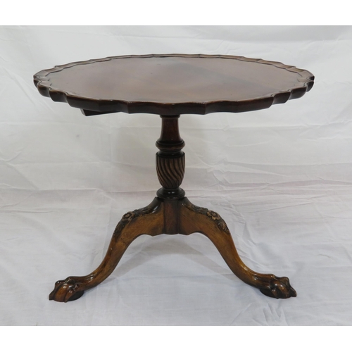 156 - Edwardian style occasional or coffee table with piecrust, border, tip-up top, vase turned column, on... 