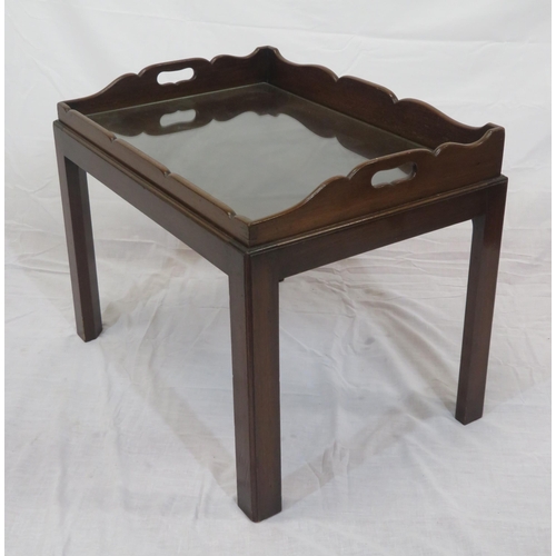 159 - Edwardian style Butlers table with wavy rim, detachable tray, on square legs