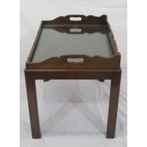 159 - Edwardian style Butlers table with wavy rim, detachable tray, on square legs