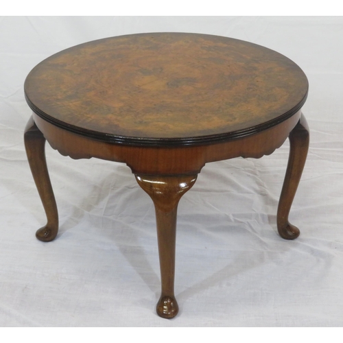 161 - Victorian style round walnut occasional or coffee table with cabriole legs and pad feet