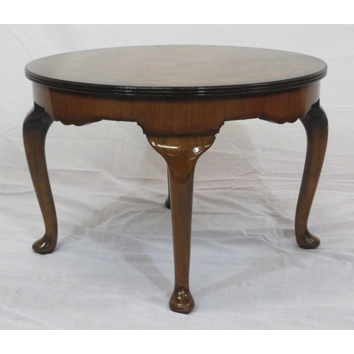 161 - Victorian style round walnut occasional or coffee table with cabriole legs and pad feet