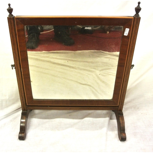 162 - Edwardian inlaid mahogany swivel mirror with inlaid columns and bracket feet