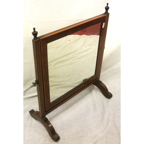 162 - Edwardian inlaid mahogany swivel mirror with inlaid columns and bracket feet