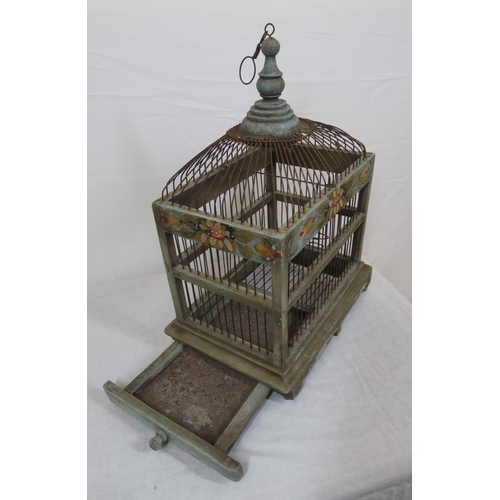 163 - French style birdcage with foliate decoration, shaped top and drawer