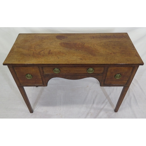 170 - Georgian style mahogany side or serving table with 3 drawers, round brass drop handles, on inlaid sq... 