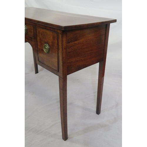 170 - Georgian style mahogany side or serving table with 3 drawers, round brass drop handles, on inlaid sq... 