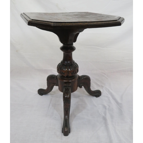 177 - Oak and mahogany occasional table with shaped column, on foliate carved tripod