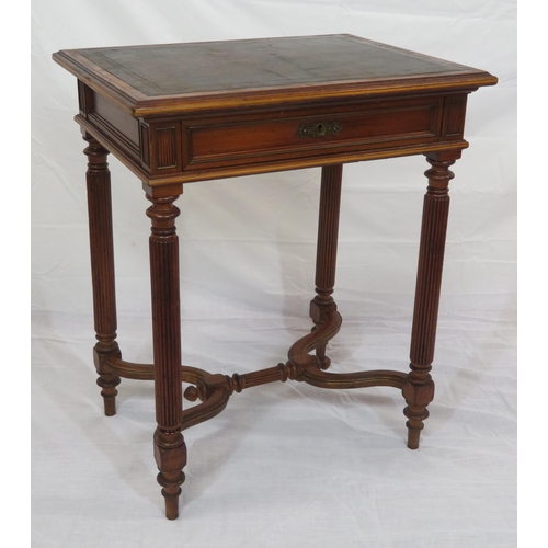 180 - Victorian mahogany hall or side table with leatherette inset, frieze drawer, on reeded turned legs w... 