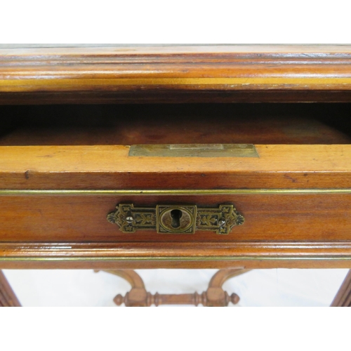180 - Victorian mahogany hall or side table with leatherette inset, frieze drawer, on reeded turned legs w... 