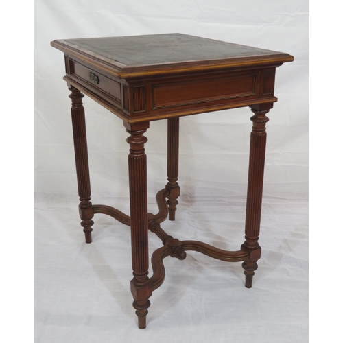 180 - Victorian mahogany hall or side table with leatherette inset, frieze drawer, on reeded turned legs w... 
