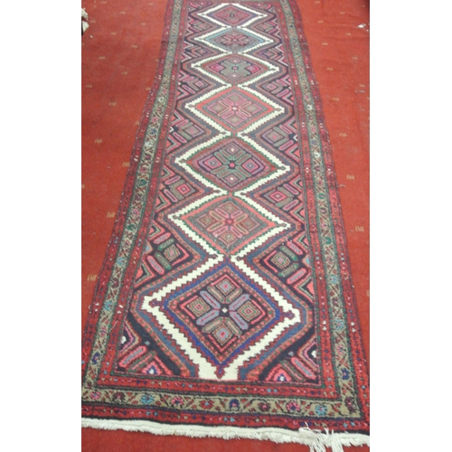 182 - Hand woven Persian Meshkin runner with diamond medallion design