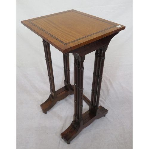 187 - Edwardian style inlaid crossbanded nest of 3 tables with spindle legs and bracket feet