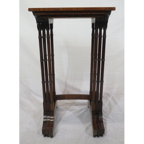 187 - Edwardian style inlaid crossbanded nest of 3 tables with spindle legs and bracket feet