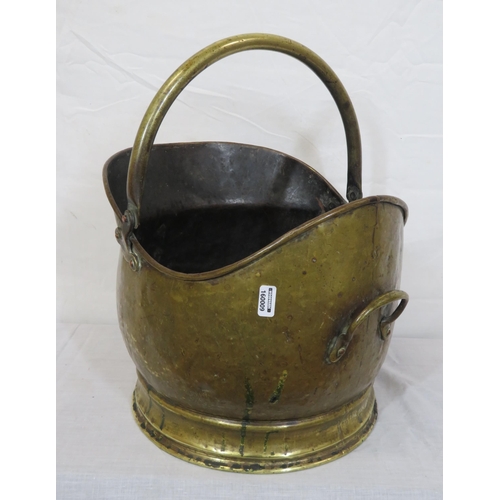 189 - Georgian style brass helmet shaped coal scuttle with shaped handles