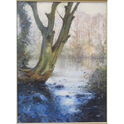 19 - Margaret Brown 'Autumn, River Lune' oil on canvas, 60x45cm, initialled