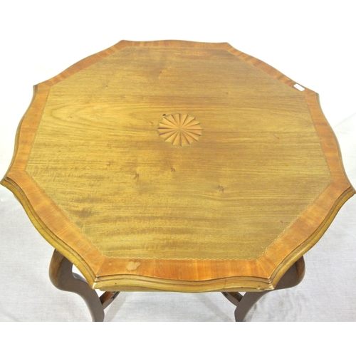 190 - Edwardian inlaid and crossbanded mahogany occasional table with wavy borders, shaped legs and stretc... 