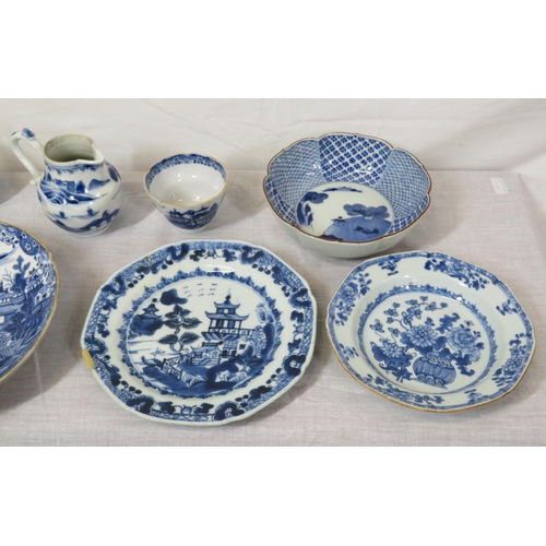 198 - Assorted lot of blue & white foliate and Willow pattern decorated ware