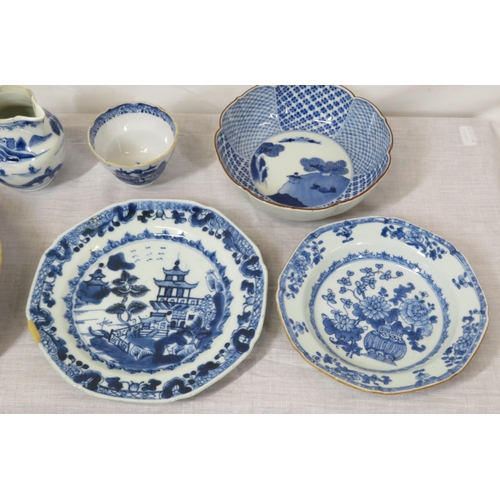 198 - Assorted lot of blue & white foliate and Willow pattern decorated ware