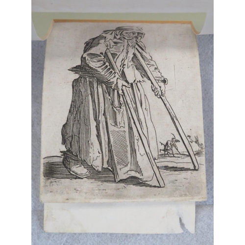 20 - After Jacques Callot 'Les Gueux, Beggar woman on crutches' engraving c1623, 18x19cm