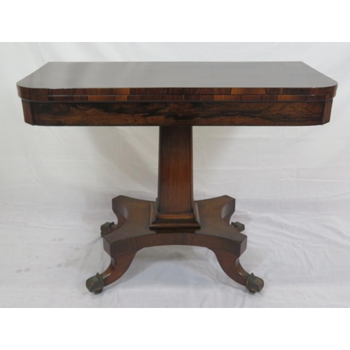 200 - William IV Rosewood and mahogany card table with swivel fold-over top, baize surface, on tapering co... 