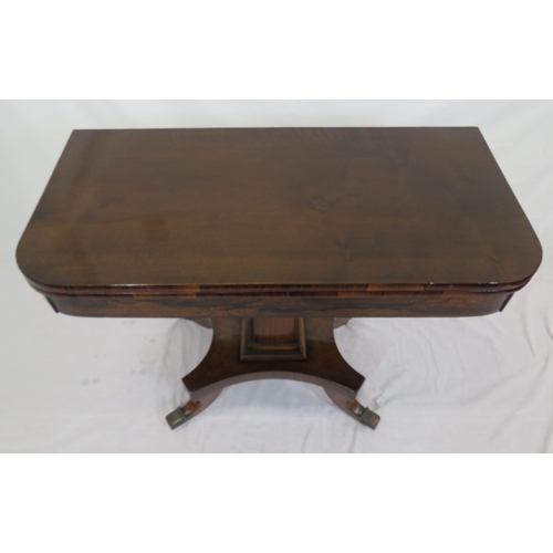 200 - William IV Rosewood and mahogany card table with swivel fold-over top, baize surface, on tapering co... 