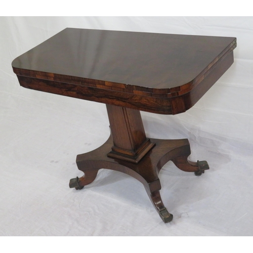 200 - William IV Rosewood and mahogany card table with swivel fold-over top, baize surface, on tapering co... 