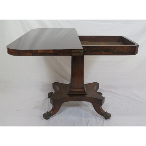 200 - William IV Rosewood and mahogany card table with swivel fold-over top, baize surface, on tapering co... 