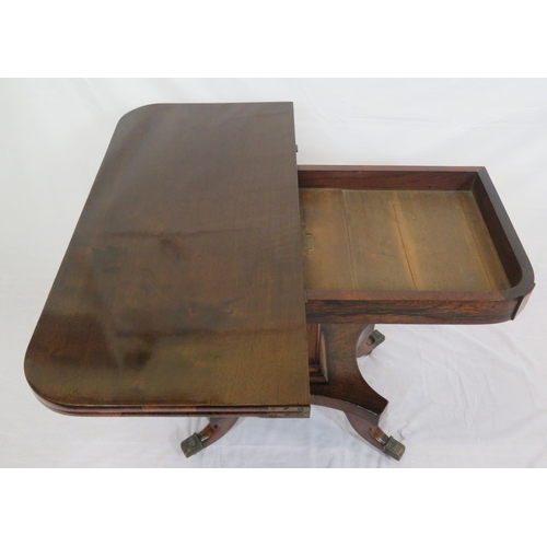 200 - William IV Rosewood and mahogany card table with swivel fold-over top, baize surface, on tapering co... 