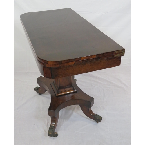 200 - William IV Rosewood and mahogany card table with swivel fold-over top, baize surface, on tapering co... 