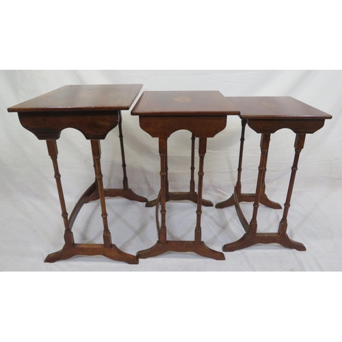 201 - Edwardian mahogany nest of 3 tables with shell and crossbanded inlay, spindle columns, on bracket fe... 