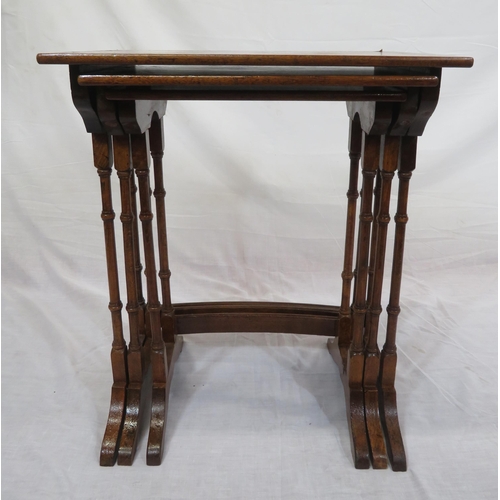 201 - Edwardian mahogany nest of 3 tables with shell and crossbanded inlay, spindle columns, on bracket fe... 