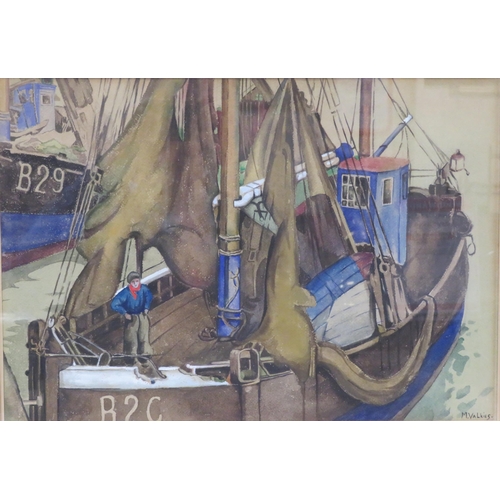21 - M Valkies 'Trawlerman' watercolour, 32x45cm, signed