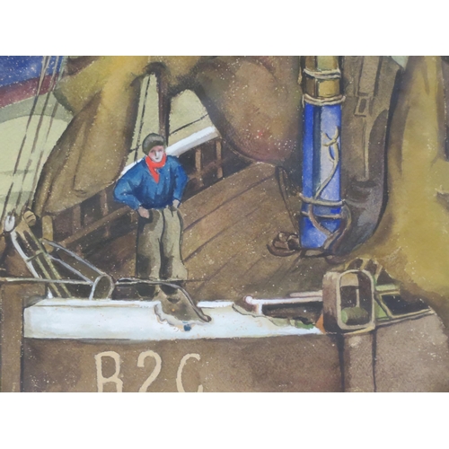 21 - M Valkies 'Trawlerman' watercolour, 32x45cm, signed