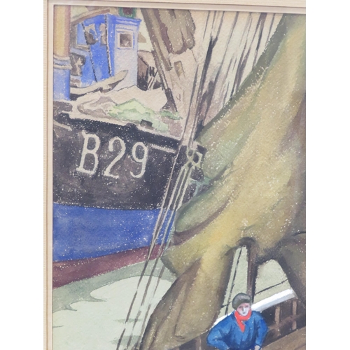 21 - M Valkies 'Trawlerman' watercolour, 32x45cm, signed
