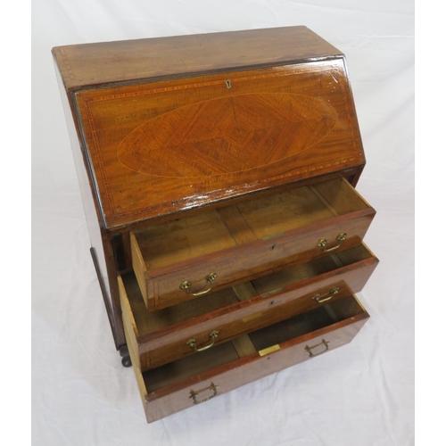 210 - Edwardian inlaid and crossbanded mahogany bureau with fall-down front, pull-out supports, fitted int... 