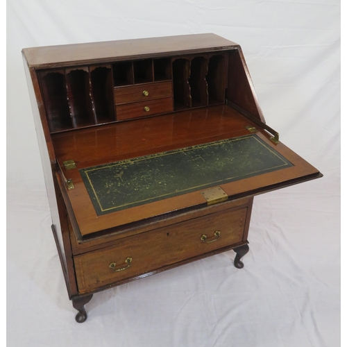 210 - Edwardian inlaid and crossbanded mahogany bureau with fall-down front, pull-out supports, fitted int... 